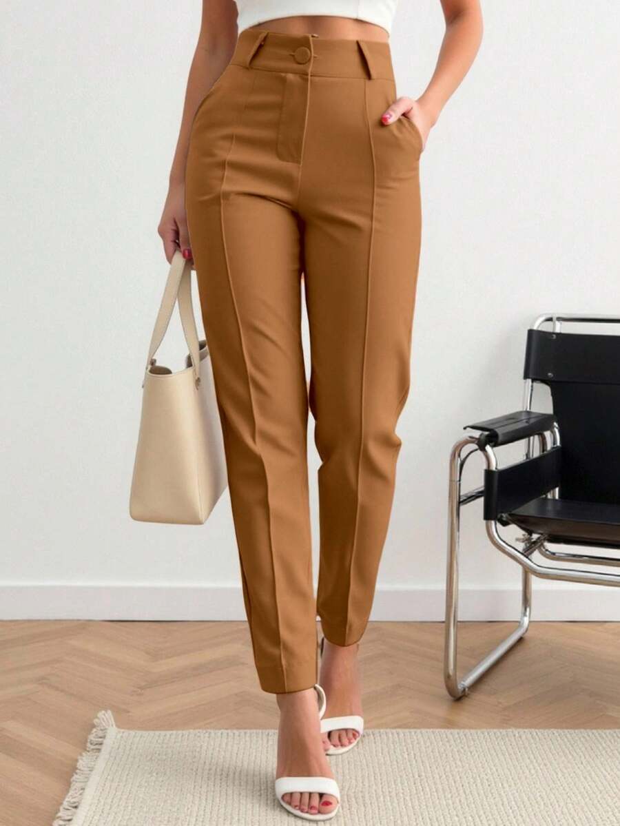 Sily Moda Women's Straight-Leg, Tailored, Glam, Creased Pants With Pocket - màu nâu - Xem 1