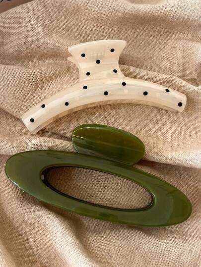 2 st/1 st kvinnor 4,53 tum/11,5 cm oval grön & vit prickig hårspänne i ett stycke, stort lättviktigt hårspänne i plast, moderiktigt och mångsidigt, exklusivt och elegant, minimalistiskt hårtillbehör, lämpligt för dagligt, vardagligt, fest, pendling, semester, hårstyling, smink, outfitmatchning, håraccessoarer för kvinnor, eleganta hårklor, moderiktiga klor