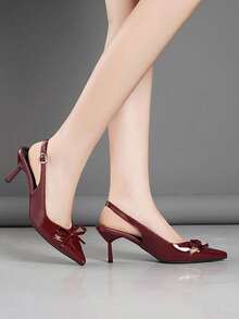 优雅蝴蝶结高跟鞋，女士新款夏季尖头细跟低鞋面仙女风小猫跟鞋 - 紅色 - 查看 3
