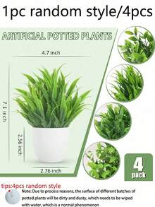 4盆仿真室内植物，迷你假植物，仿真尤加利树，小型仿真植物家居装饰，小型仿真花卉，适用于窗户、浴室、墙壁、书桌、办公室、厨房、架子、室内装饰、情人节派对装饰 - 綠色 - 查看 6