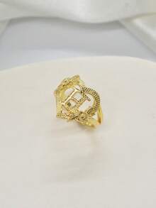 1pc Fashionable Elegant Rose Flower 26 Letters Adjustable Rings, Jewelry Gift - Yellow Gold - View 10