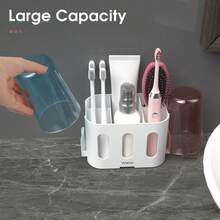 Caja de almacenamiento para el baño, organizador de pasta de dientes y cepillo de dientes, soporte para cepillo de dientes, caja de clasificación de cepillos de limpieza, accesorios de almacenamiento - Blanco - Ver 3