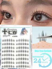 96 Pieces/Set Natural Non Gel False Eyelashes, Natural And Realistic Small Slim C-Roll Eyelashes, Three Part Sunflower Cluster Eyelashes - Black - View 6