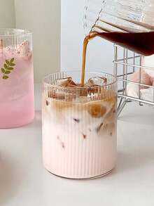 1pc/4pcs Vertical Stripe Glass Cup,Straight Design Glass Cup,Straight Coffee Glass Cup,Creative Glass Cup,Vertical Cold Drink Cup,Simple Beverage Cup