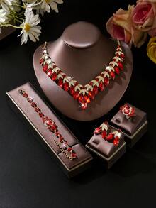 Bộ trang sức hợp kim kẽm tối giản, cách điệu phong cách Âu Mỹ (4/5 món/set) đính pha lê, dây chuyền nữ, phụ kiện váy dạ hội, váy cưới. - màu xanh lá - Xem 9