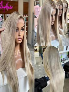 Peluca frontal de encaje rubia recta de alta densidad al 180% de 13 "X4" para mujeres - Pre-cortada, resistente al calor, sin necesidad de pegamento - Multicolor - Ver 3