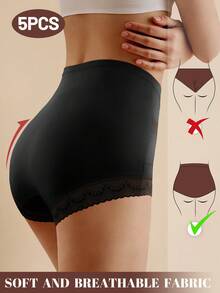 MEIYATING 5条装高腰塑形女士内裤，透气网眼交叉收腹蕾丝边三角裤，日常穿着 - 彩色 - 查看 2