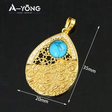 18k Gold Plated Vintage Arabic Style Pendant Necklace, Oval Shape, Bridal Wedding Party Jewelry Gift For Women - Pendant - View 9