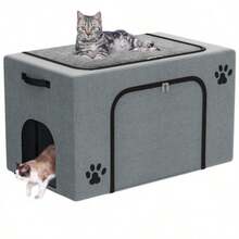 Caja de arena para gatos con cama para gatos; bandeja de arena oculta en sala de estar recámara esquina; baño para gatos se adapta a la mayoría de cajas de arena; caja de arena grande para gatos - Gris - Ver 1