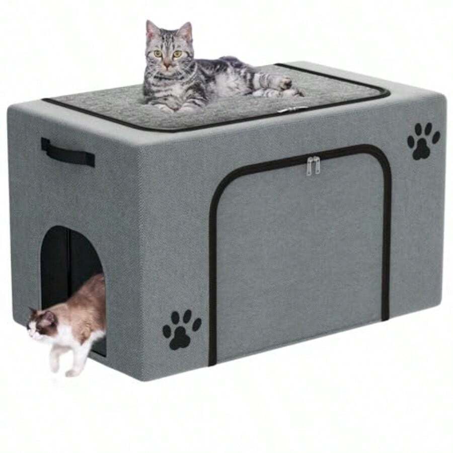 Caja de arena para gatos con cama para gatos; bandeja de arena oculta en sala de estar recámara esquina; baño para gatos se adapta a la mayoría de cajas de arena; caja de arena grande para gatos - Gris - Ver 1