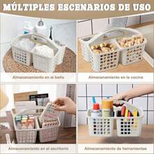 CYPNCesta Portátil para Ducha con 3 Compartimentos Cesta de Ducha Portátil de Plástico Organizador de Suministros de Limpieza con Asa Almacenamiento de Plástico Dividido para BañoFashion - como en la foto - Ver 6