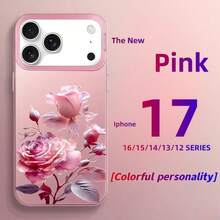 Personality Cartoon Pink Rose Flower For IPhone 17/16/15/14/13/12 Pro Max/Plus/Air With Fashion Full-Cover Protective Case Anti-Fall And Anti-Slip TPU Soft Case Creative Dopamine Color Mobile Phone Case Matching Cute Rose Pattern Romantic Culture Valentine's Day Technology Multiple Color Options - Transparent Silvery - View 6