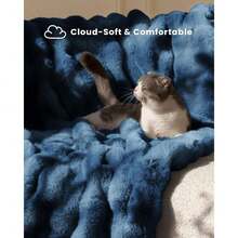 Ultra Soft Cozy Faux Fur Throw Blanket, Fuzzy Plush Thick Bubble Blanket, Oversize Luxury Fluffy Blanket For Couch, Sofa, Bedroom, And Living Room,50x60 Inches,Blue,40008334 - 藍色 - 查看 5