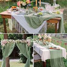 15pcs Sage Green Cheesecloth Table Runner 15 Pack 35" X 120" Boho Gauze Pleated Solid Color Semi-Sheer Lightweight Washable | Christmas Thanksgiving New Year Rustic Wedding Arch Bridal Baby Shower Banquets Reception Center Farmhouse Birthday Anniversary Party Dining Room Dresser Table Centerpiece Home Decor Supplies Sage Green Cheesecloth Table Runner - Green - View 4