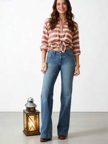 Women's Wide Leg Jeans Casual High Waisted Straight Denim Pants With Pockets - Màu xanh lam - Xem 6