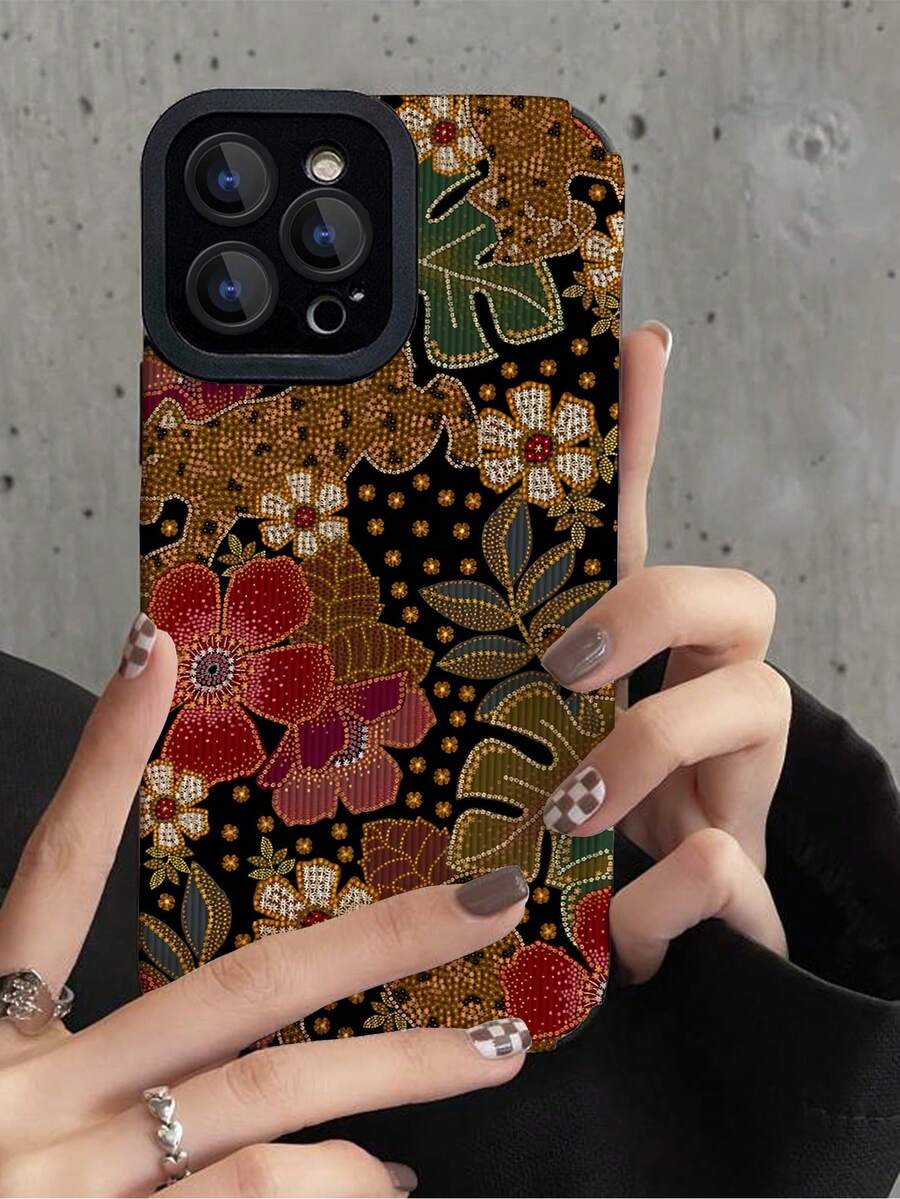 1个复古经典图案仿皮纹理手机壳，柔软贴合，兼容苹果和苹果手机 - 彩色 - 查看 1