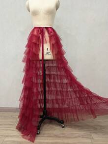 1 件新娘多层黑色腰带派对长裙，带可拆卸拖尾和薄纱覆盖，万圣节情人节秋季女士服装