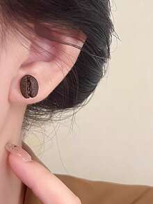 1对简约别致独特个性化高端真咖啡豆设计小众日常通勤百搭时尚耳环（随机尺寸）