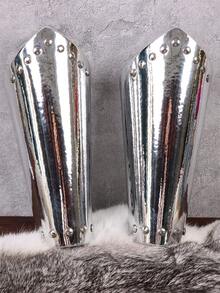 两件套中世纪维京护臂护腕 - 仿皮材质，饰以金色金属铆钉，文艺复兴时期角色扮演游戏、舞台格斗、历史重演道具 - 无需电池 - 兼容北欧维京盔甲套装 - A - 查看 4