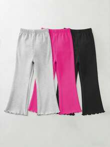 3 Potong Celana Panjang Model Flare untuk Anak Perempuan, Celana Panjang Bergaris Vertikal Musim Gugur untuk Anak-Anak, Celana Panjang Flare untuk Balita & Anak Perempuan, Celana Panjang Polos Sederhana dan Elegan, Set Serasi untuk Kakak Perempuan - Hot Pink - View 3