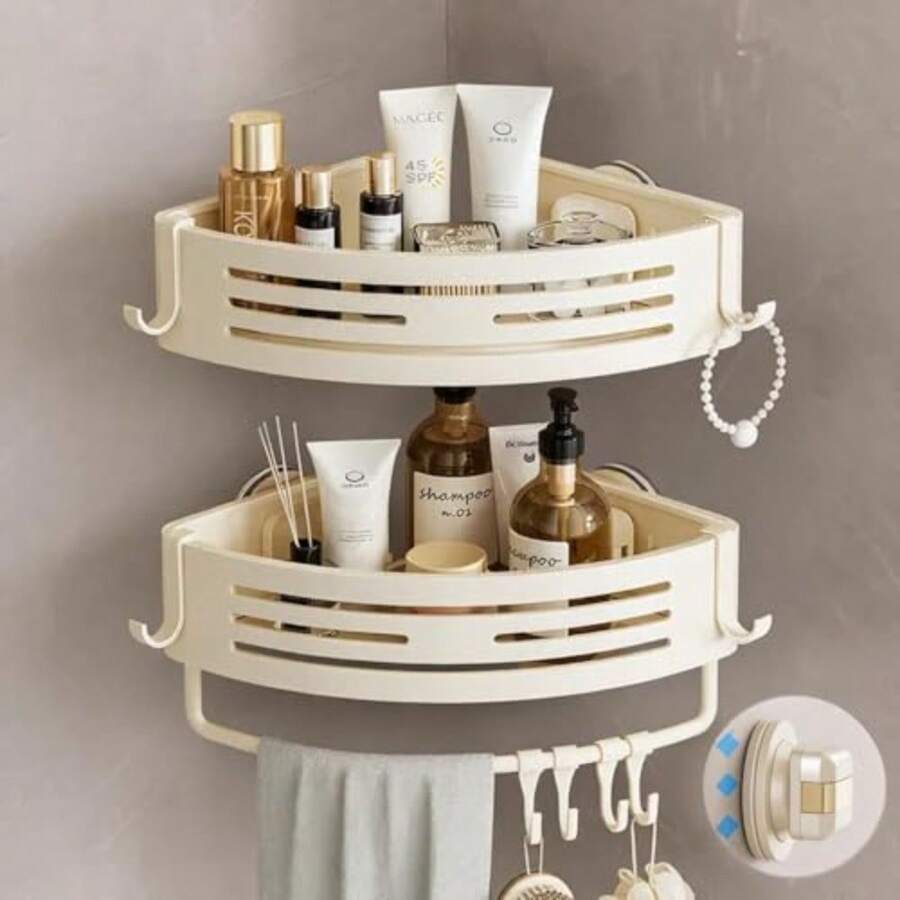 CYPNEstante de Ducha Esquinero Baño con Ventosas y Toallero Organizador de Regadera Porta Shampoo Antioxido Extraible sin Taladrar aluminio paquete de 2 gris pistolaFashion - blanco lechoso - Ver 1