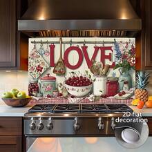 1-Piece 2D Flat Decorative Wall Sticker For The Kitchen, Featuring Designs With Themes Of Love, Cherries, And Flowers. Suitable For Decorating Dining Room Walls, Home Interiors, And Living Rooms. Includes One Piece Of Kitchen Decoration And Accessories. - Multicolor - View 11