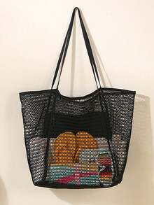 Große faltbare Mesh-Strandtasche, Damen Schultertasche, Mesh-Strandtasche mit Taschen zum Tragen von Bademode, Toilettenartikeln, Strandaccessoires - Verschiedenfarbig - Übersicht 8