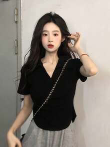 New Women's Autumn/Winter Long Sleeve T-Shirt Suit Daily Commuting Long Sleeve Jacket Women - Black - View 3