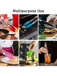 1-Piece Set Of Small Kitchen Clip, 7-Inch Mini Food Clip, Stainless Steel Food Clip, Bread Clip, Barbecue Clip, Anti Scald Barbecue Clip, Kitchen Supplies With Heat-Resistant Nylon Clamp, Suitable For Cooking, Holding Food, Grilling, Grilling, Salad, Kitchen Utensils, Baking Accessories - Multicolor - View 7