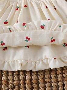 New Style Baby Girls' Casual Everyday Cherry Print Bubble Dress, Suitable For Travel, Outing, Party - Apricot - View 5