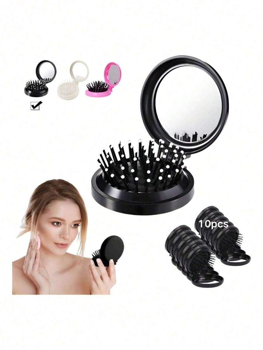 10pcs Espejo Y Peine De Bolsillo Paquete, Granel,espejo pequeño,Mayoreo, espejo de tocador compacto, decoración del hogar para la sala de estar, dormitorio, baño, viaje, boda, fiesta, cumpleaños, regalo para hombres, mamás, papás, mejores amigos, profesores, accesorios de Año Nuevo, regalo divertido - Negro - Ver 1