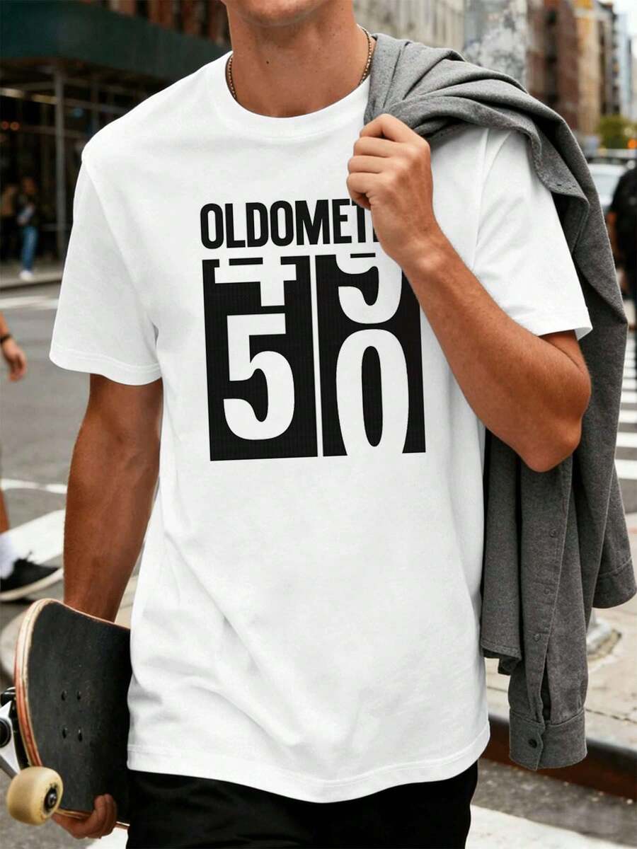 Oldometer 50th Birthday T-Shirt, 100% Cotton, Comfortable Fit, Casual, Unique Graphic Print - White - View 1