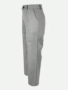 Solid Color Zipper Pocket Button Waistless Elegant Fashion Versatile Suit Pants, For Daily Commute - 灰色 - 查看 7