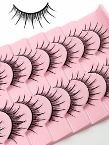 10对自然卡通假睫毛，3D仿貂毛假睫毛，柔软飞翘，逼真美睫。 - 黑色 - 查看 3