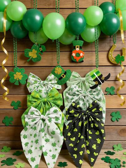 6pcs/Set St. Patrick's Day Clover Bow, Funny Green Clover Hat, Large Clover Bow, Perfect For St. Patrick's Day Party Gifts, Costume Accessories, Green Irish Themed Party Souvenirs, Adult St. Patrick's Day Decorations, Photo Props