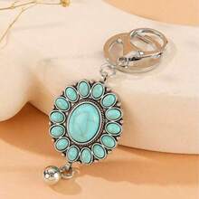 波西米亚风绿松石钥匙扣，龙虾扣 - 1个，复古银色合金材质，仿绿松石，可拆卸吊坠，适用于背包、手提包、拉链和衣物，完美的情人节礼物，斋月和音乐节配饰，宗教与波西米亚风格，日常佩戴和派对/活动装饰，精致串珠细节，轻巧耐用 - 銀色藍寶石 - 查看 2