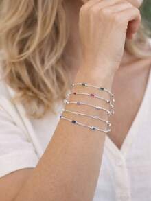 Luxury Riviera Baguette Bracelet, Gold/Silver Plated | Copper Base | Colored Cubic Zirconia | 18cm + 5cm Adjustable | With Pouch - 透明的 - 查看 6