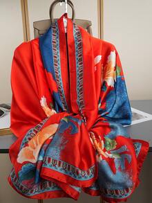 1pc New Printed Scarf, Fashion Headscarf, Luxury Neckerchief 85*180CM Cross-Section Scarf, Women's Silk Scarf, Outdoor Shawl, All Season Long Scarf - Multicolor - View 2