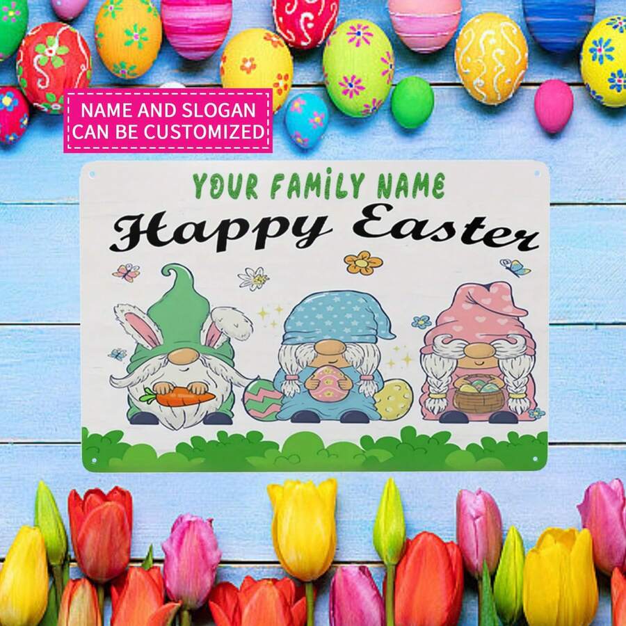 1pc Personalized Easter Metal Sign - Customized Surname, Whimsical And Carrot Design, Durable Indoor/Outdoor Easter And St. Patrick's Day Decor, No Battery Required