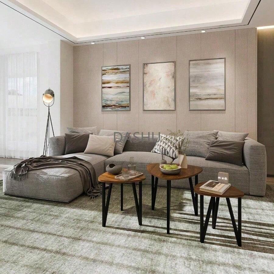 Mesa de Noche para Lámpara y Decoraciones. Set de 3 Mesas de Centro para Sala o Recamara Estilo Industrial. Mesa Auxiliar Anidada Parga de Madera MDF. Nesting Table - por defecto - Ver 1