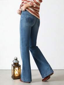 Women's Wide Leg Jeans Casual High Waisted Straight Denim Pants With Pockets - Màu xanh lam - Xem 7