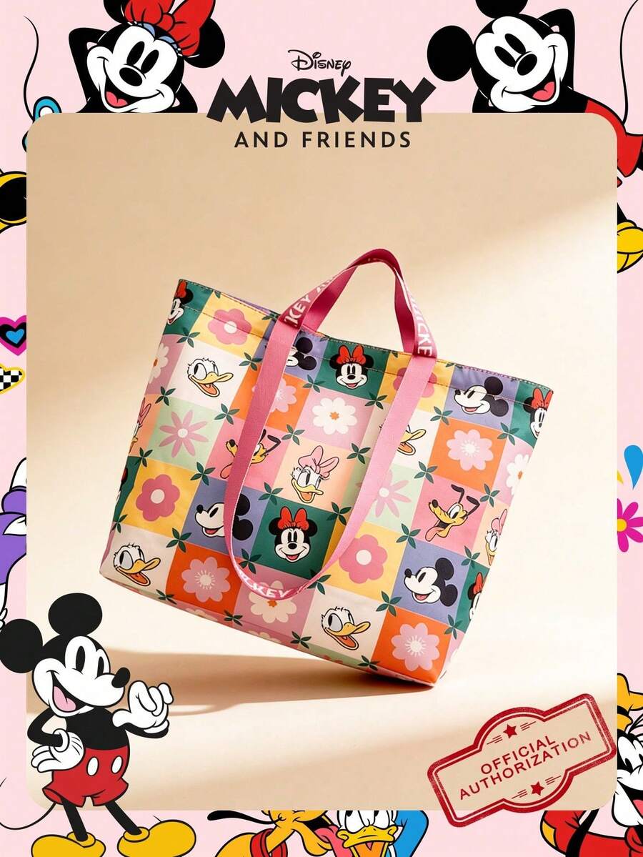 Disney 1 pieza Bolso de tela plegable de gran capacidad con patrón oficial y autorizado de Mickey Mouse, disponible en múltiples estilos, práctico para el almacenamiento y viajes diarios de las mujeres - Multicolor - Ver 1