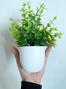 4盆仿真室内植物，迷你假植物，仿真尤加利树，小型仿真植物家居装饰，小型仿真花卉，适用于窗户、浴室、墙壁、书桌、办公室、厨房、架子、室内装饰、情人节派对装饰 - 綠色 - 查看 5