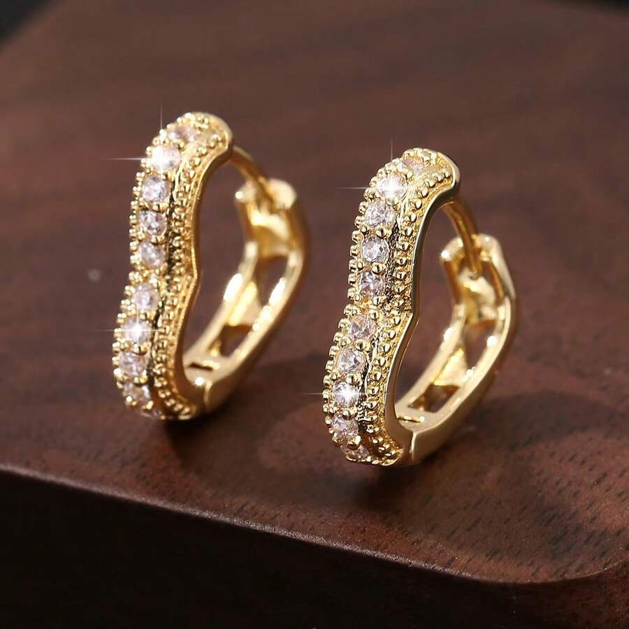 1 Đôi bông tai khoen hình học độc đáo và quyến rũ đính đá Zirconia, làm từ thép không gỉ, thiết kế khác biệt, phù hợp để đeo hàng ngày, hẹn hò và dự tiệc. - Nhiều màu - Xem 1