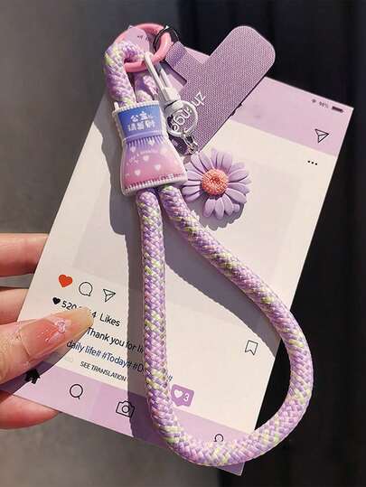1pc Adjustable Wrist Strap Phone Lanyard With Locking Clasp, Hands-Free, Braided Cord With Bell Pendant Charm