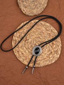 1条朋克复古牛仔波洛领带，可调节长度合金项链 - 棕色 - 查看 5