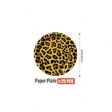 25件套豹纹一次性餐具套装，包括盘子、餐巾纸、杯子，适合生日、婚礼、派对、家庭野餐等场合。 - 彩色 - 查看 7