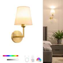 可充电电池供电壁灯，金色可充电壁灯，2000mAh，可调光，可拆卸灯泡和遥控器，15 种颜色无线壁灯，适用于卧室、客厅、走廊装饰