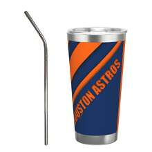 304 Stainless Steel Double Silver Edge Vacuum Insulated Drum 340g - Reusable Travel Cup With Stainless Steel Straw - This Is A Stainless Steel Water Cup About The Houston Baseball Astros  Theme - Leak Proof, Sweat Proof, Can Maintain Hot And Cold Temperatures For Hours, Frees Of Bisphenol A, Suitable For Car Cup Holders, Very Suitable For Match Days, Sports Events, Commuting, Office Rest And Outdoor Activities, Durable Double Wall Structure Fashionable Fan Gift - Silver - View 1