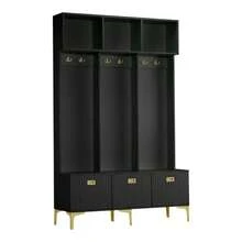Wardrobe Set With Bench, Multifunctional Storage Bench, Open Storage, 6 Hooks And Gold Legs, Suitable For An Entryway Or Living Room, White, W 120/D 40/H 191.5 Cm - 黑色 - 查看 7